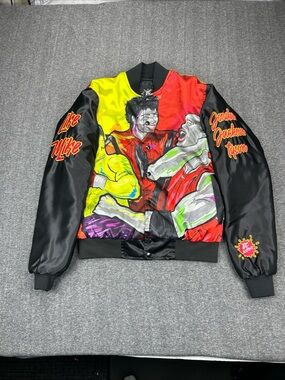 JC Customs Michael Jackson Mike Tyson Bomber Jacket Mens S Satin Graphic Black